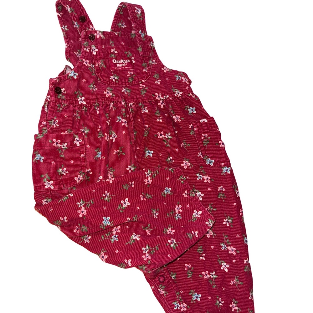 Vintage OshKosh Bgosh Floral Corduroy Overalls Burgundy Red 18 Months Vestbak